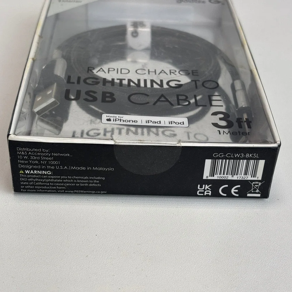 Gabba Goods Lightning to USB Cable Unisex 3ft Black Braided Rapid Charge Sync